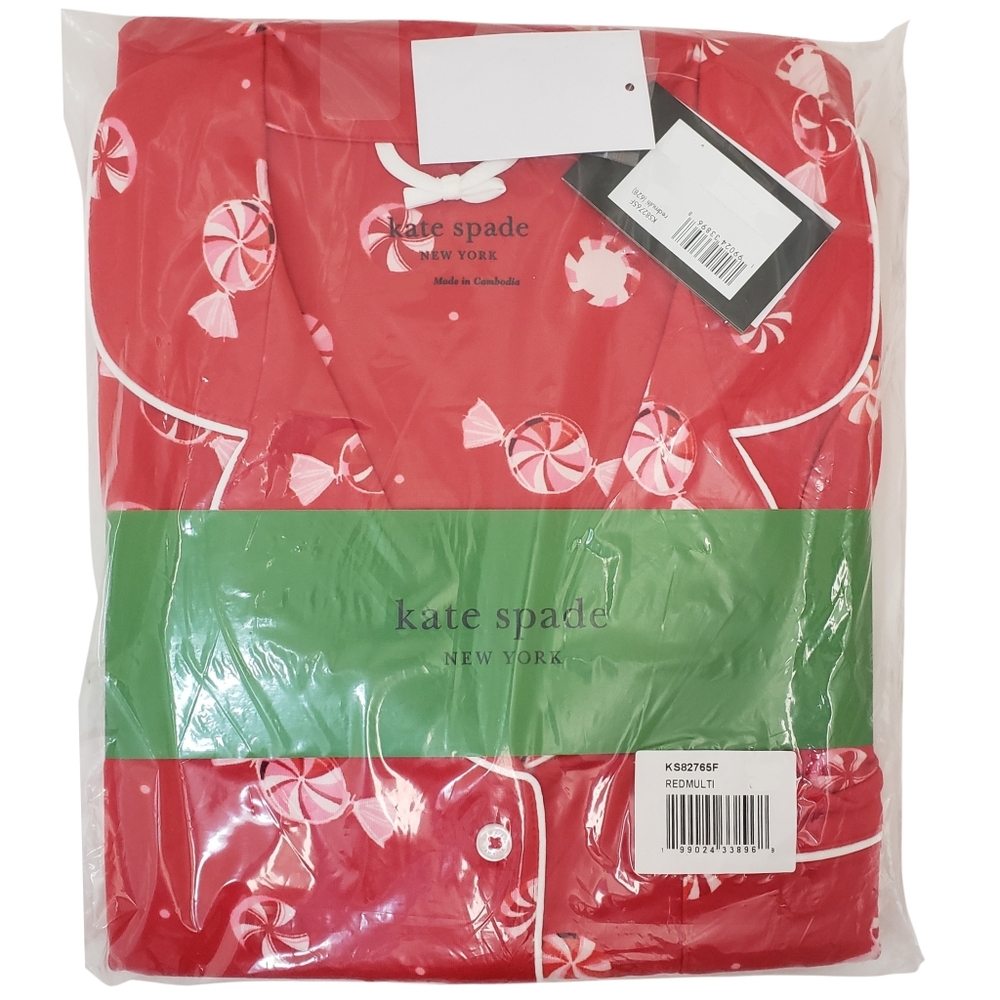 KATE SPADE New York Pajama Set Women XL Long Sleeve Notch Collar Holiday NWT